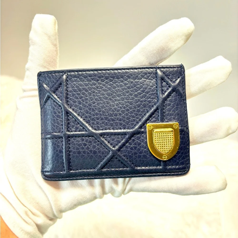 ❤️ Dior (Diorama) Blue Leather Card Holder Wallet A506P63